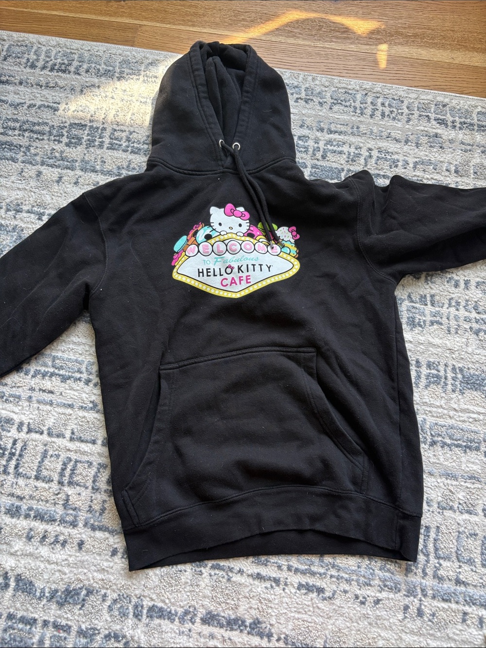 Hello Kitty Black Hoodie with Colorful Cafe Patch